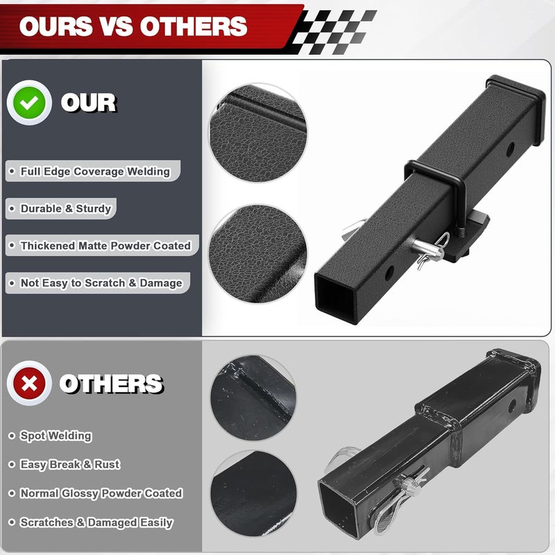longsen Hitch Extender 2 Inch - Adjustable Trailer Hitch Extension 7.3" - 9.3", 5000 lbs GTW, Includes Hitch Pin, Clip & Anti-Rattle Stabilizer - Image 4